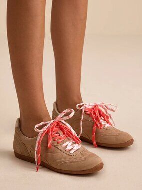Dolce Vita Laini Camel Suede Leather Lace-Up Sneakers